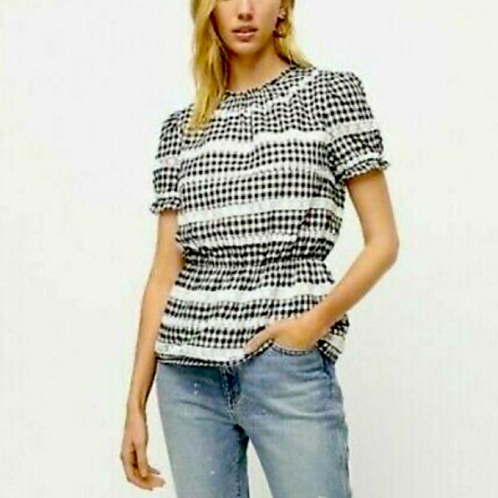 JCrew Re-Imagined Gingham Peplum Top M